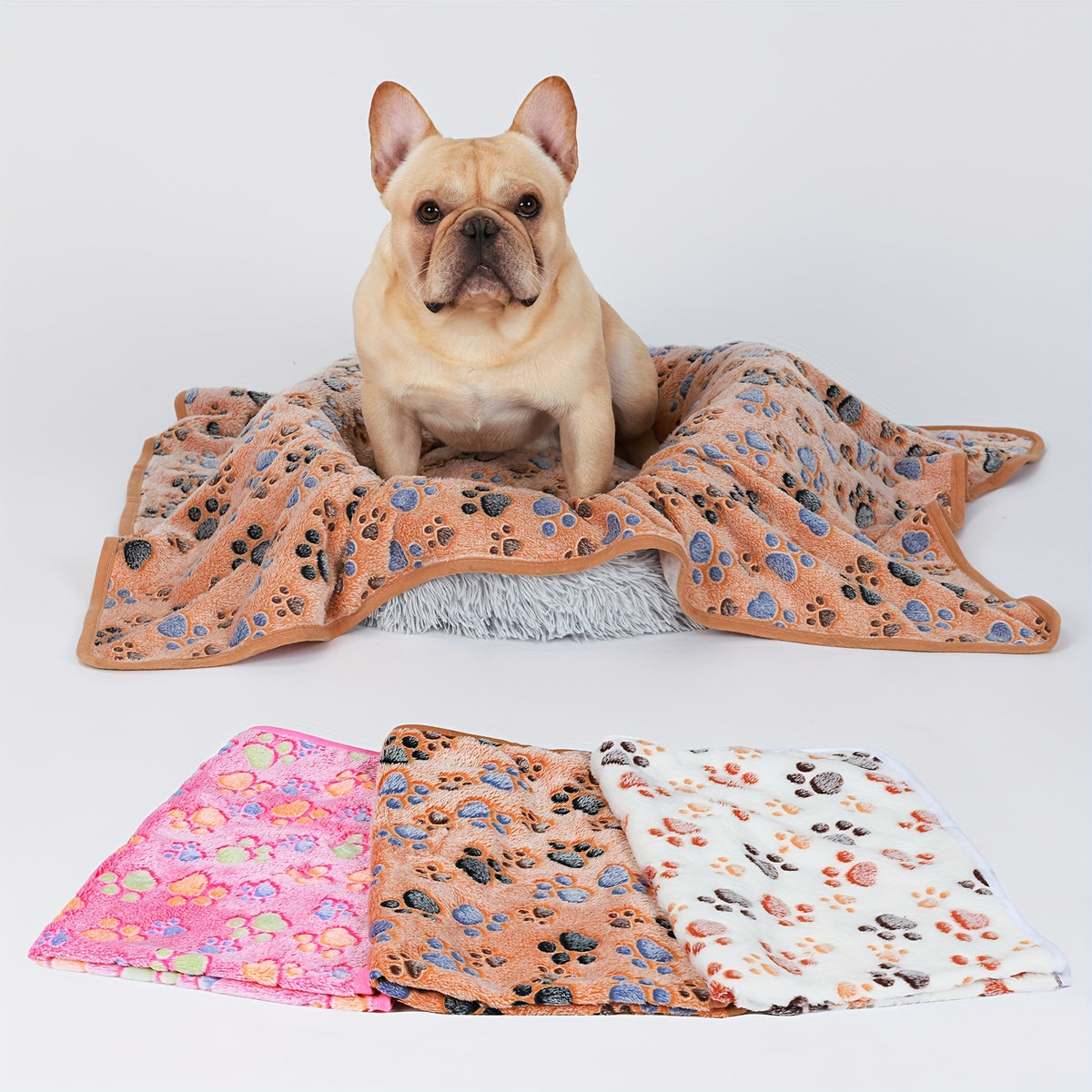 Small Pet Blankets 3 Pack, Soft Fluffy Fleece Throws 20 x 16 Inches for Dogs, Puppies and Cats, Dot, Bone or Paw Pattern Bedding Options