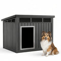 Resin Dog House 33 Inch with Slanted Roof and Ventilation Openings, UV-Resistant Outdoor Pet Shelter in Black or Grey for Backyard Rest