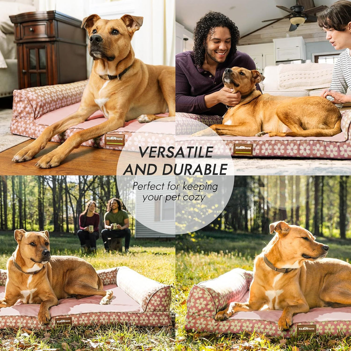 Dog Bed with Removable Bolsters, Egg Crate Foam Pet Sofa with Machine Washable Cover and Non-Slip Bottom, M L XL Sizes in Three Color Options