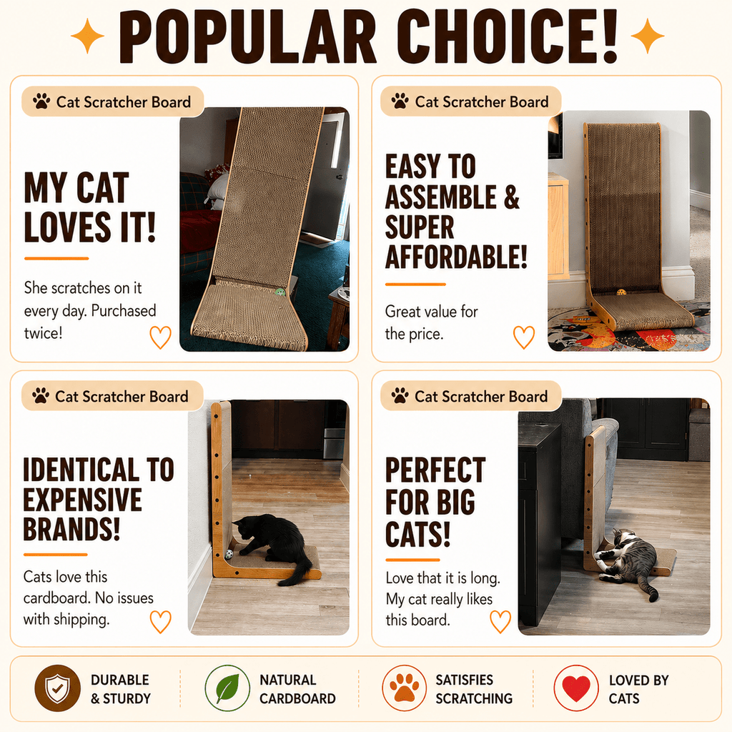 Wood Frame Cardboard Cat Scratcher, XL 24.8 Inch L-Shaped Vertical and Floor Scratching Board with Replaceable Pads and Jingle Toy Ball