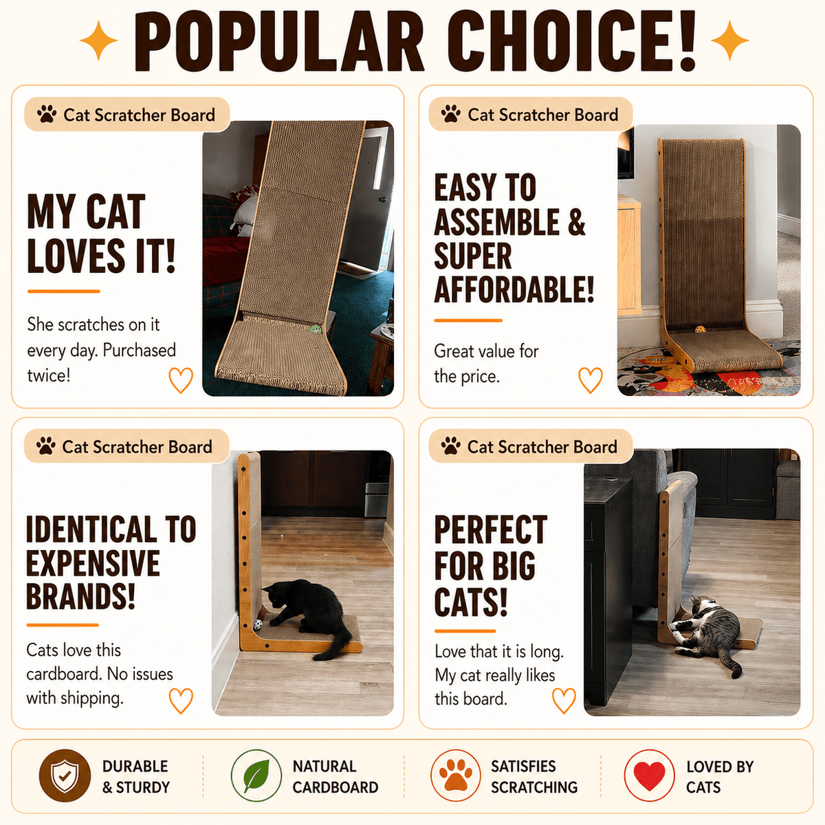 Wood Frame Cardboard Cat Scratcher, XL 24.8 Inch L-Shaped Vertical and Floor Scratching Board with Replaceable Pads and Jingle Toy Ball