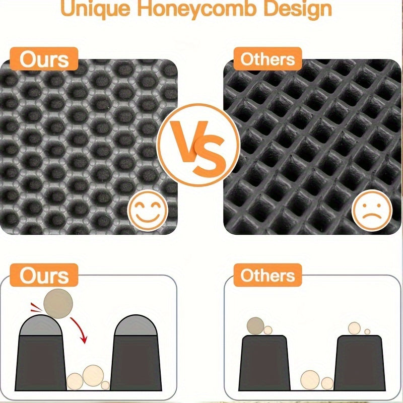 Double-Layer Honeycomb Cat Litter Mat, Washable Litter Box Scatter Catcher in Three Sizes and Light Gray, Dark Gray or Black for Indoor Cat Cleanup