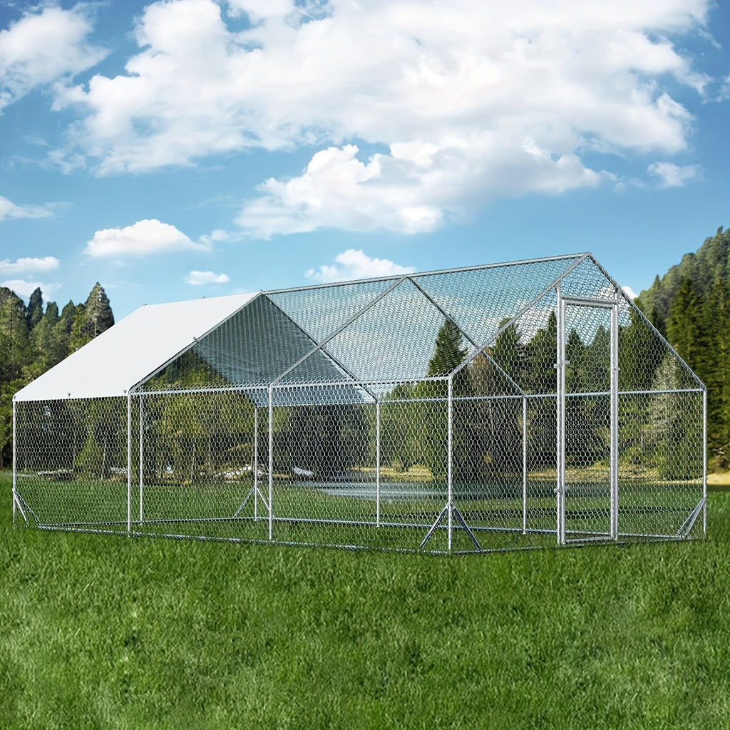 Chicken Run with UV Cover, Metal Walk-In Poultry Enclosure with Door for Backyard Hens, Outdoor Flock Care and Garden Setups, Three Size Options