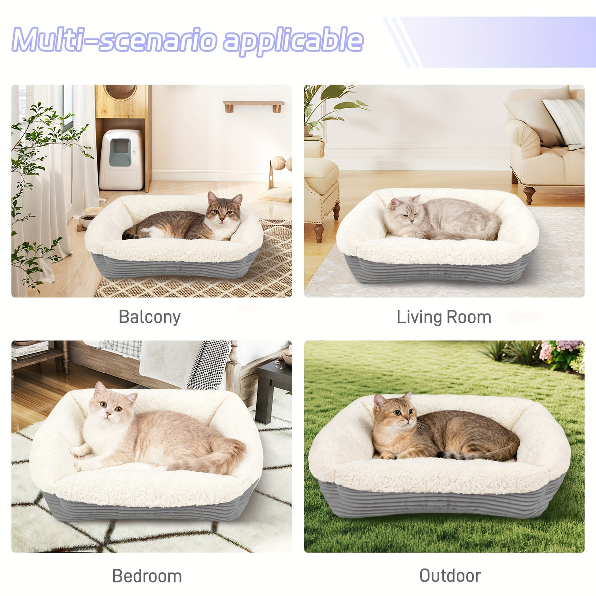 Machine Washable Pet Bed for Cats and Dogs, Thick Plush Winter Sleeping Cushion with Non-Slip Base, Pink or Gray in Round and Rectangle Options