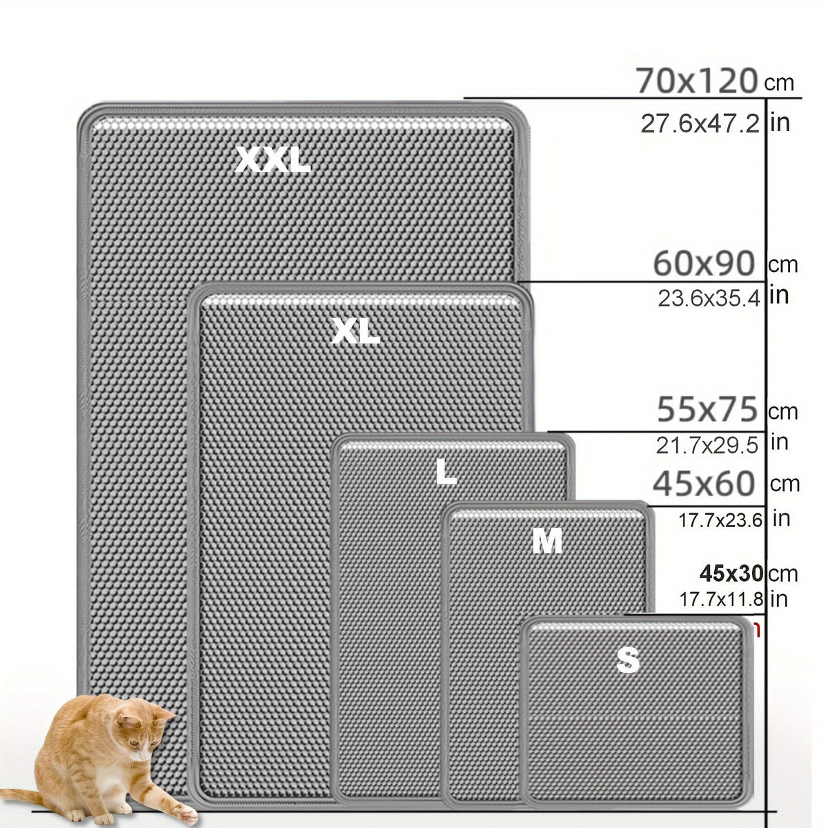 XXL Cat Litter Mat 47.2 x 27.6 Inches, Grey Double Layer EVA Litter Catcher with Non-Slip Design, Washable Scatter Control for Indoor Litter Box Areas