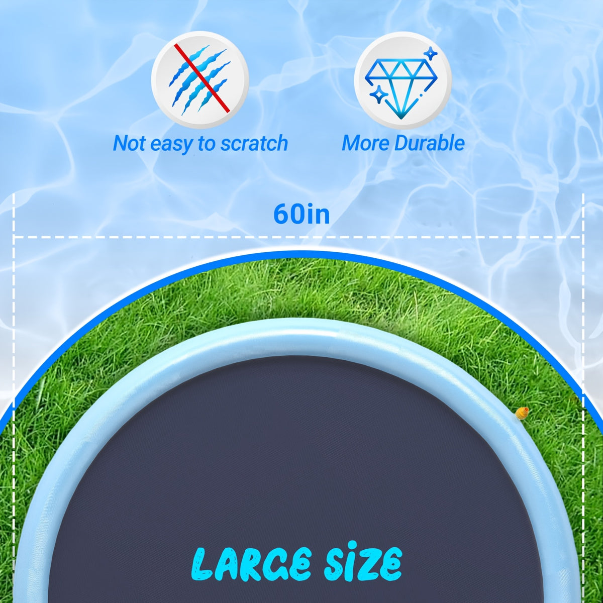 Dog Splash Pad Sprinkler Pool for Summer, Heavy-Duty Non-Slip Outdoor Water Play Mat for Large Dogs and Multi-Pet Homes, Blue Backyard Sprinkler in 67, 75, 87 or 97 Inch