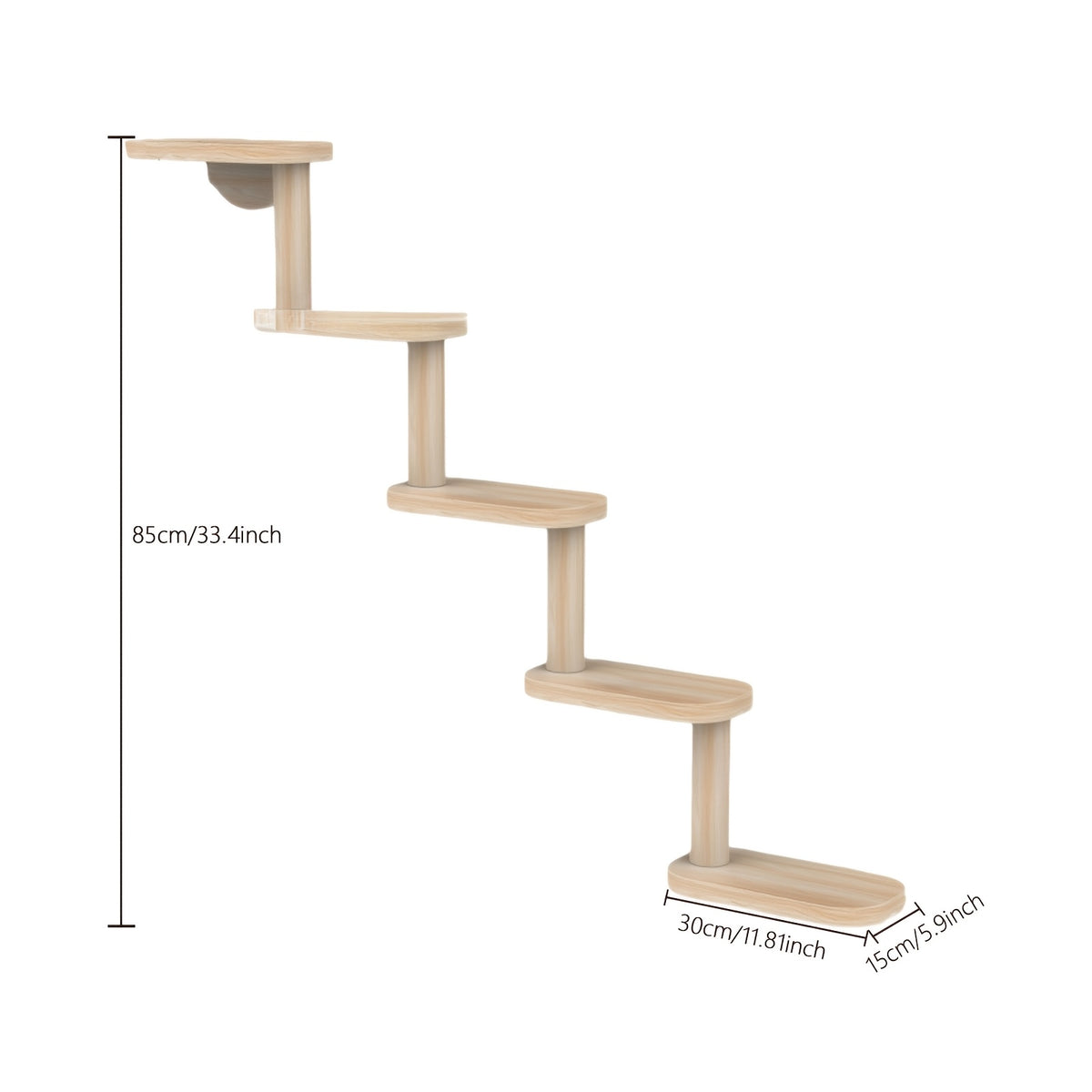 Wooden Cat Wall Steps with Five Levels, Solid Wood Wall-Mounted Cat Climbing Platforms and Indoor Perches for Space-Saving Play and Elevated Rest
