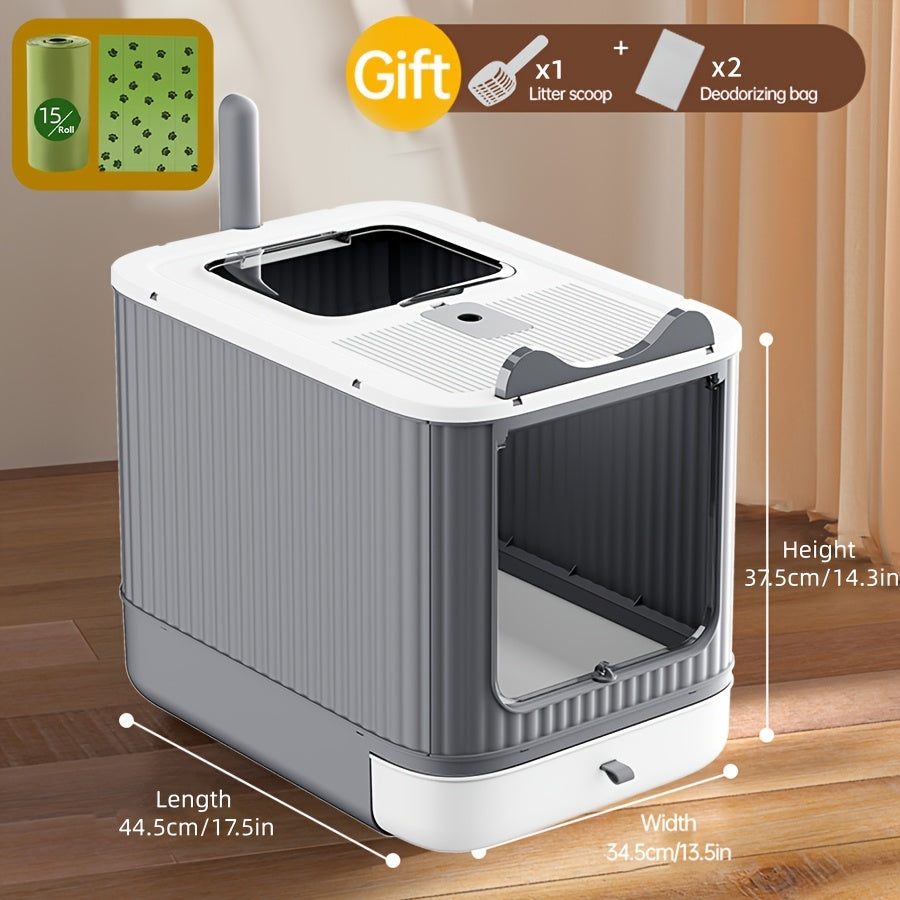 Enclosed Cat Litter Box with Foldable Design, Front Door and Top Opening, Covered Indoor Kitty Toilet in White, Pink or Yellow Options