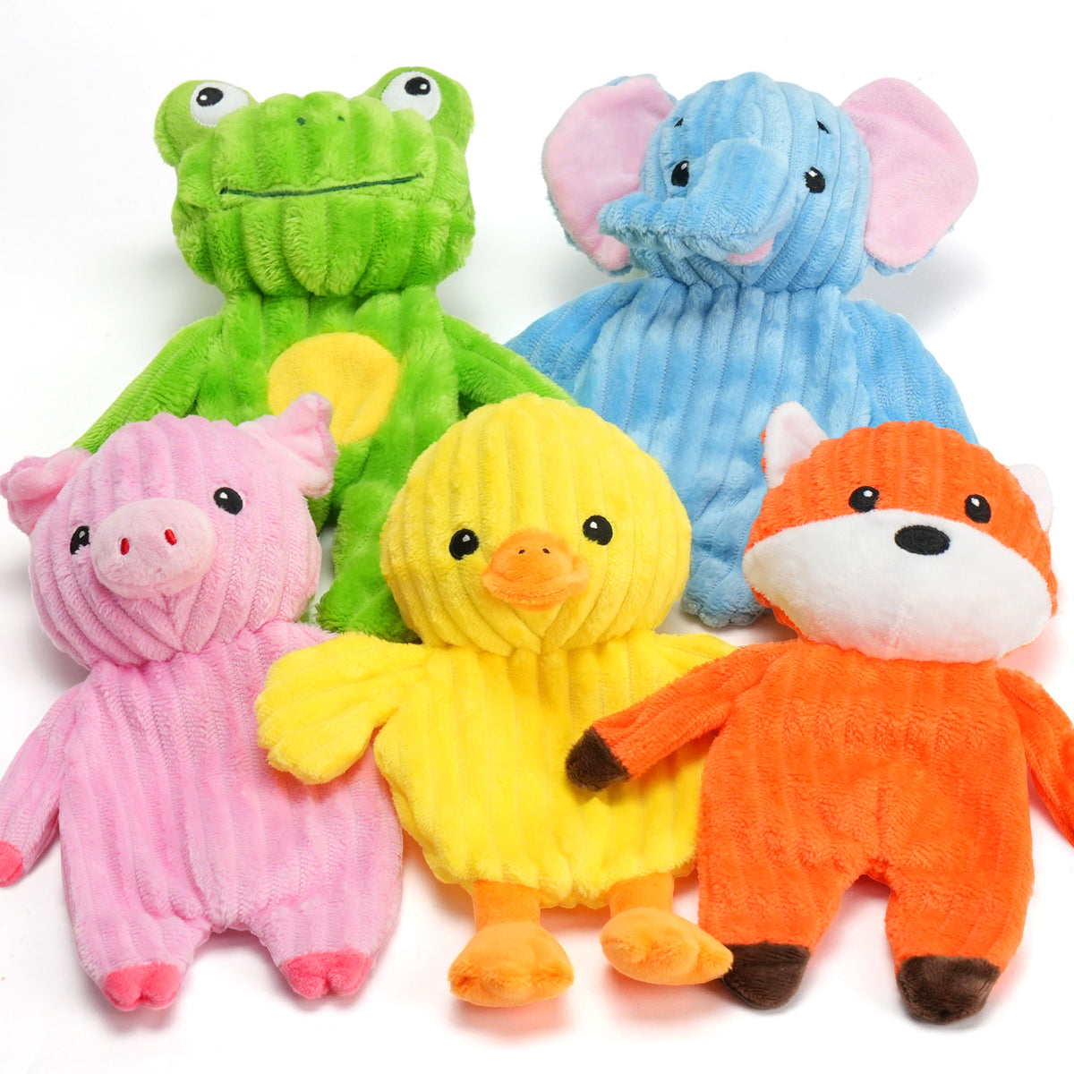 No Stuffing Squeaky Dog Toys 5 Pack, Soft Plush Fabric Toy Set for Small, Medium and Large Dogs, Interactive Supervised Play, Style B