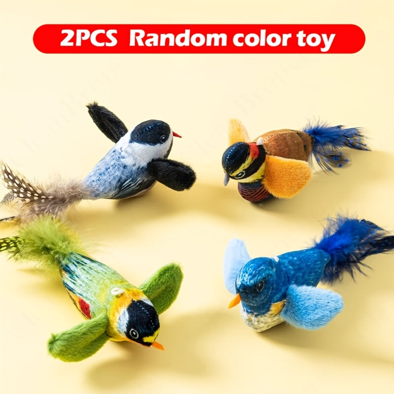 Plush Bird Cat Toys 2-Pack in Random Colors, Soft Interactive Bird-Shaped Toys for Supervised Indoor Cat Batting, Pouncing and Everyday Play