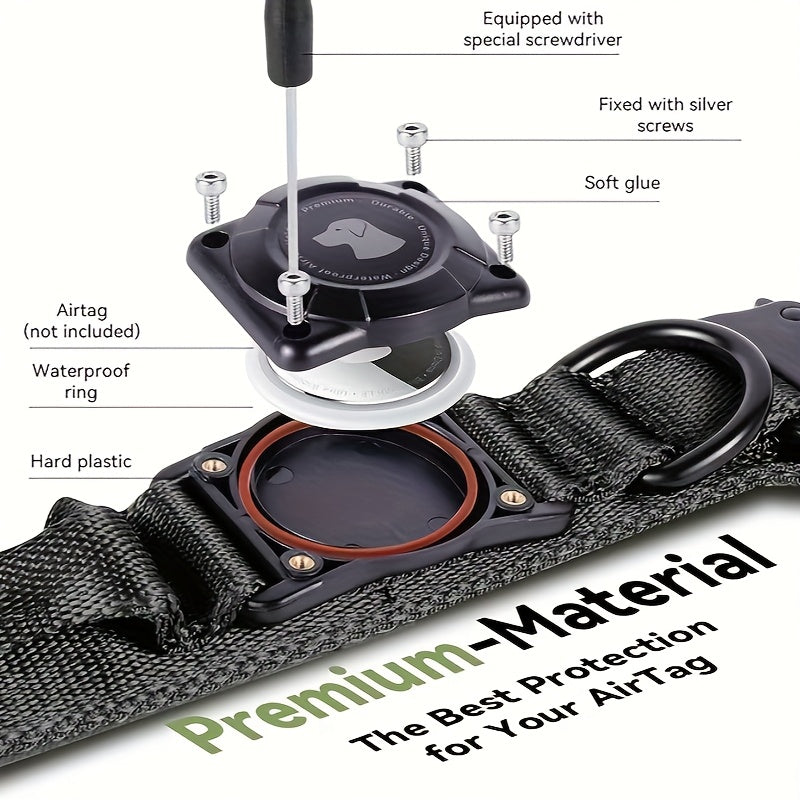 AirTag Holder Dog Collar with Handle, Adjustable Tactical Collar in Digital Camouflage for Medium and Large Dogs, M L XL, AirTag Not Included