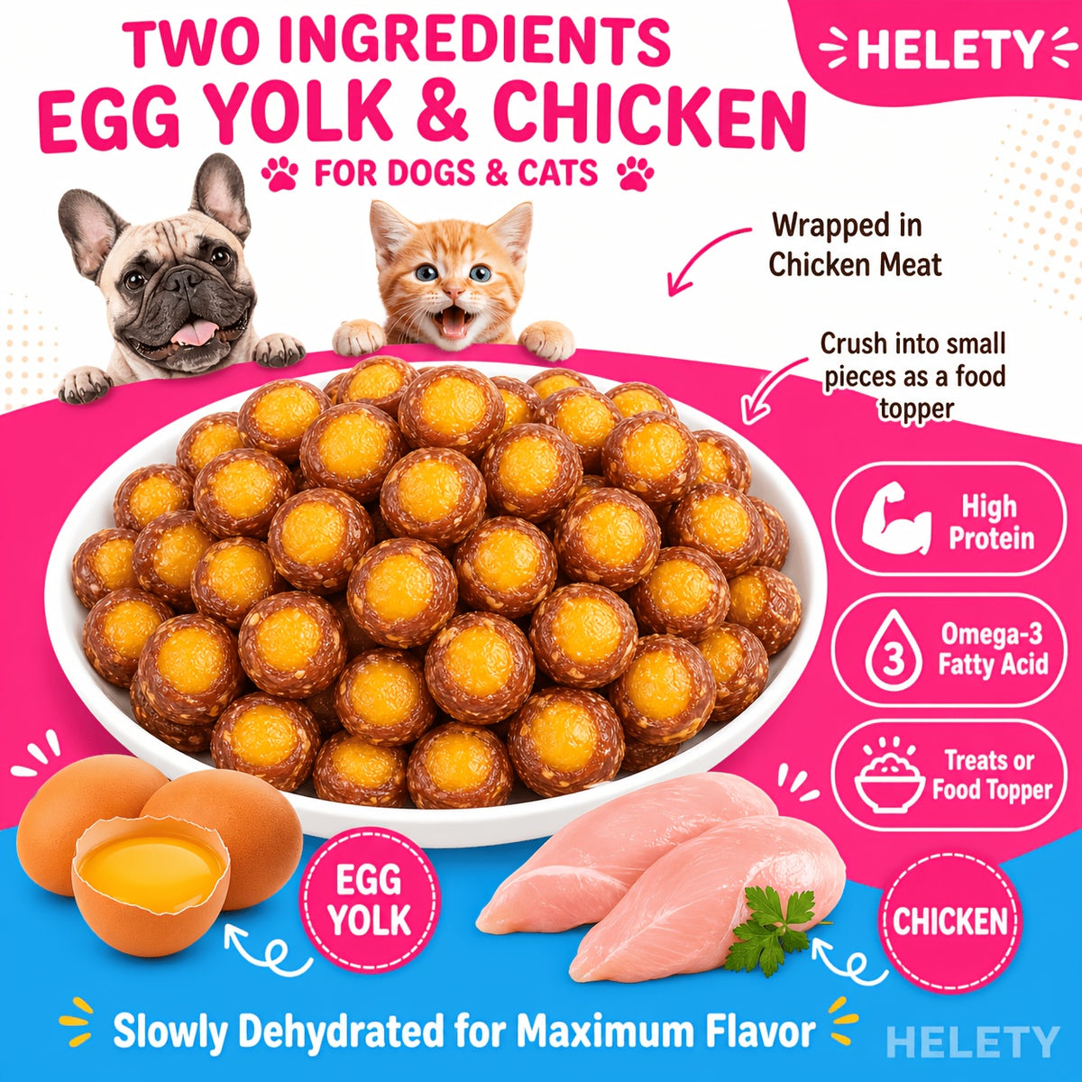 Egg Yolk Wrapped Dog Treats with Chicken or Duck Options, 3.5oz or Piece-Count Packs for Supervised Training Rewards and Everyday Snack Time