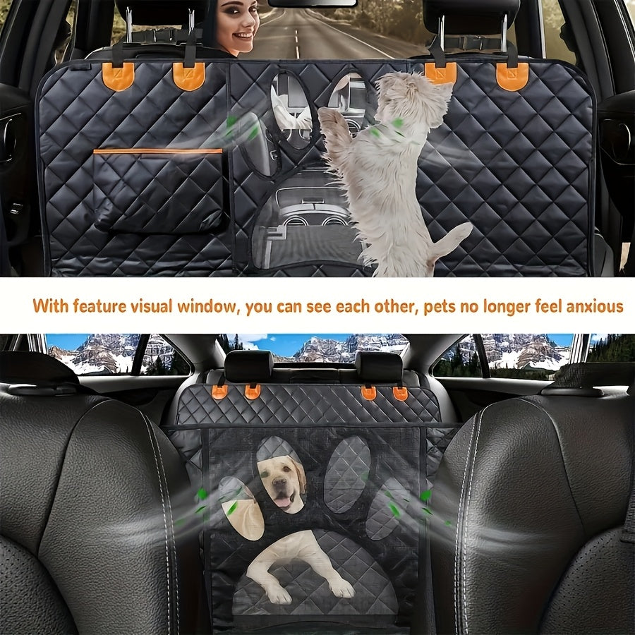 Dog Seat Cover Hammock with Open Mesh, 600D Scratch-Resistant Non-Slip Rear Seat Protector for Pet Travel in Cars, Trucks and SUVs