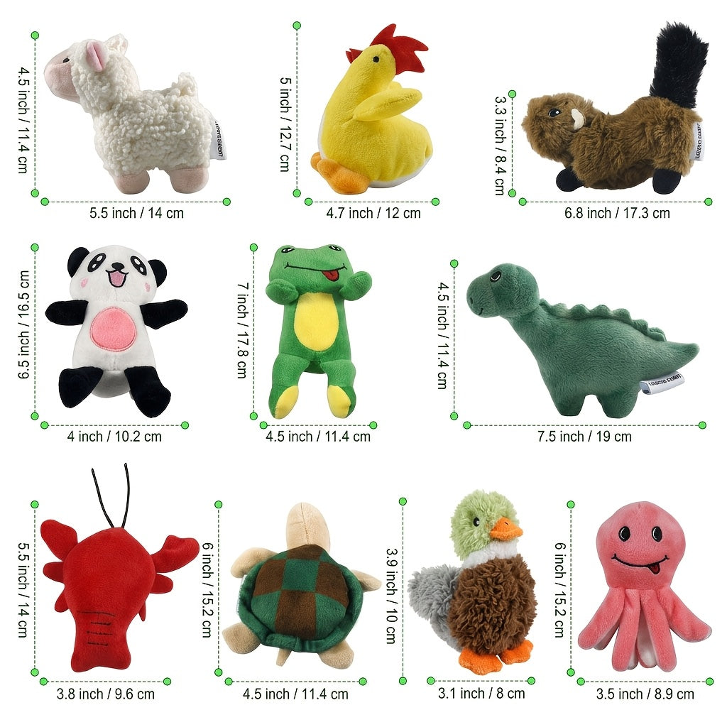 Plush Dog Toys 10 Pack Model C, Squeaky Stuffed Animal Puppy Toy Set for Small and Medium Dogs, Supervised Gentle Chewing and Indoor Playtime Rotation