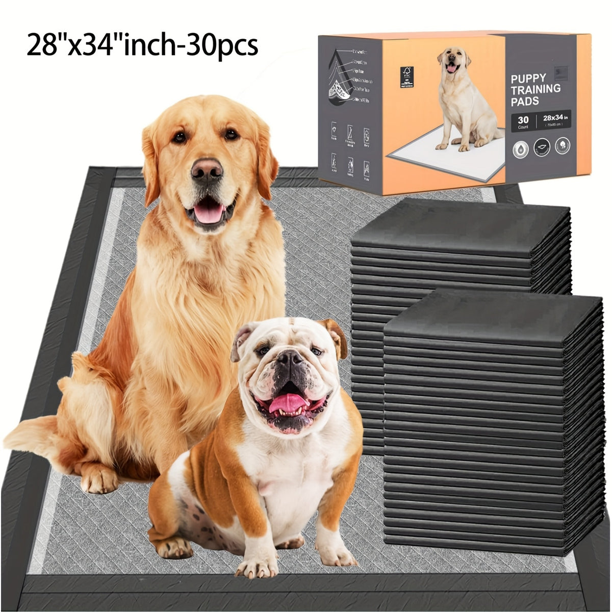 Charcoal Puppy Pads for Odor Control, Extra Large 28 x 34 Inch Disposable Dog Pee Pads with Leak-Proof Design for Indoor Potty Training