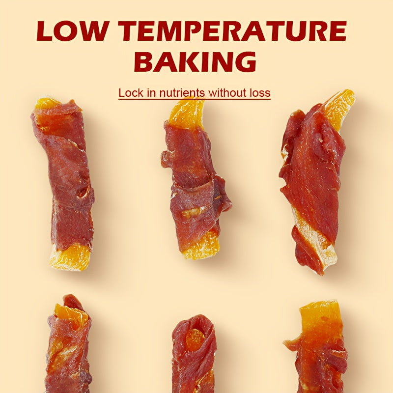 Dog Treats with Chicken and Duck Wrapped Sweet Potato Fries, 100g / 3.53 oz Meat-Wrapped Snack Strips for Supervised Training Rewards and Daily Treat Time