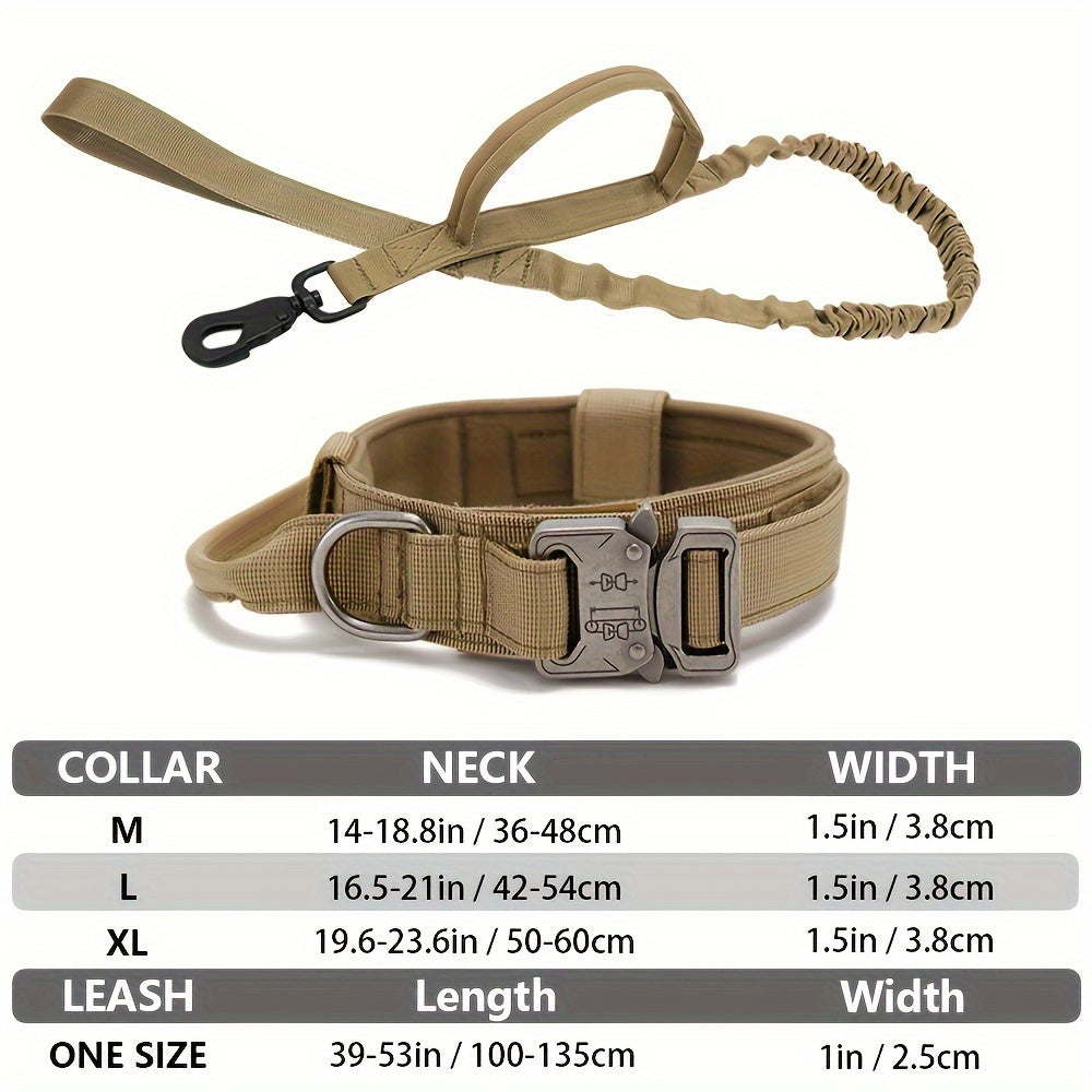 Heavy Duty Dog Collar and Leash Set with Control Handle, 1.5-Inch Padded Adjustable Nylon Collar for Medium and Large Dogs, Walking and Training
