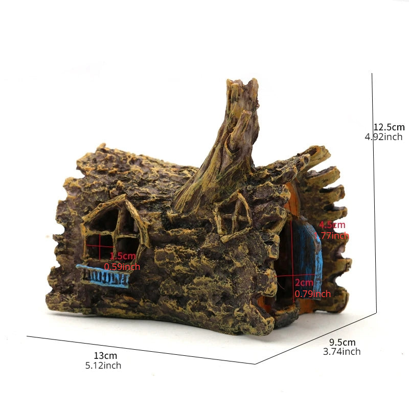 Resin Driftwood Aquarium Ornament, Tan Tree Stump with Hollow Log and Root-Style Cave Hideout for Freshwater and Saltwater Fish Tank Decor, 1 Piece
