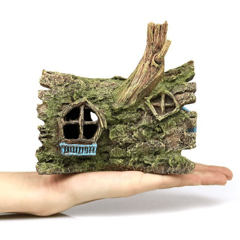 Resin Driftwood Aquarium Ornament, Tan Tree Stump with Hollow Log and Root-Style Cave Hideout for Freshwater and Saltwater Fish Tank Decor, 1 Piece