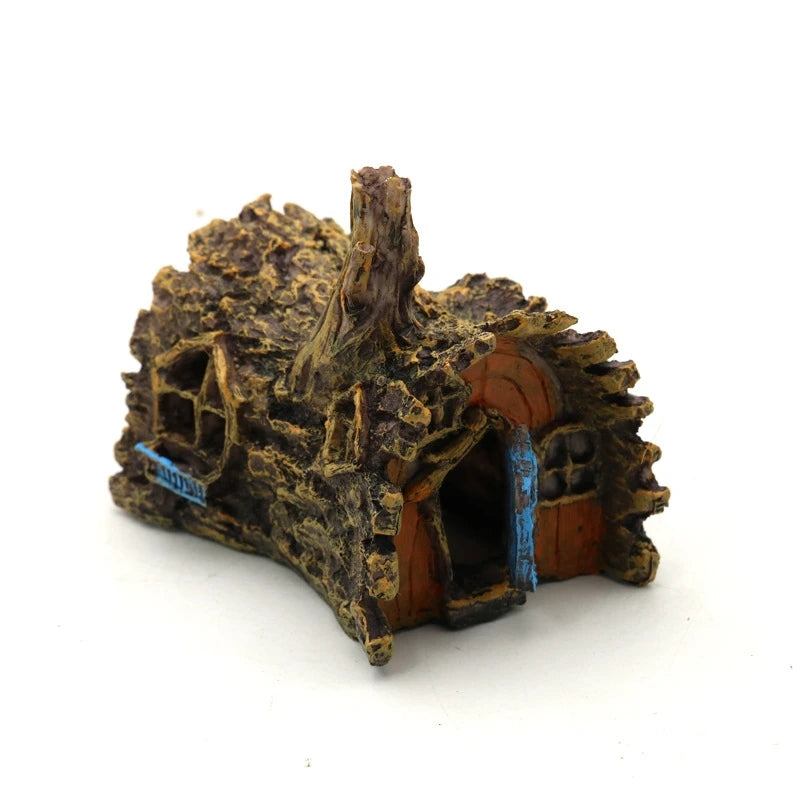 Resin Driftwood Aquarium Ornament, Tan Tree Stump with Hollow Log and Root-Style Cave Hideout for Freshwater and Saltwater Fish Tank Decor, 1 Piece