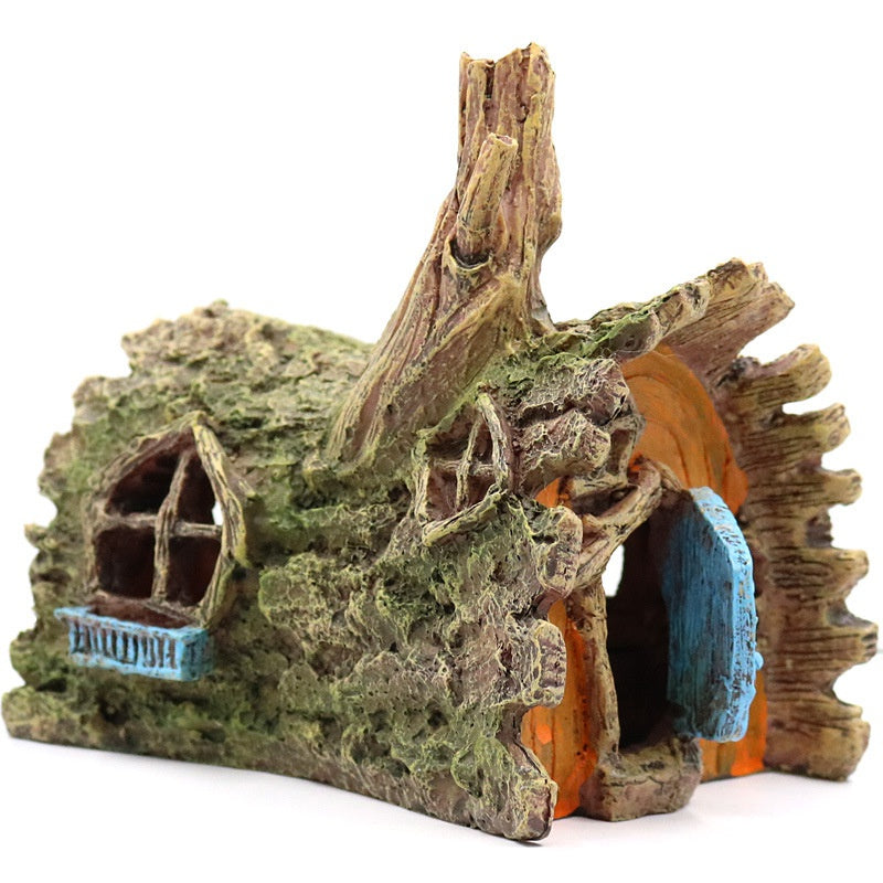 Resin Driftwood Aquarium Ornament, Tan Tree Stump with Hollow Log and Root-Style Cave Hideout for Freshwater and Saltwater Fish Tank Decor, 1 Piece