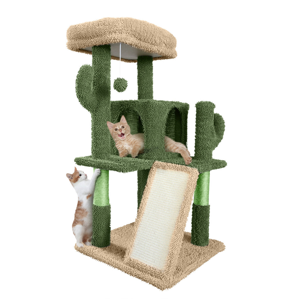 Cactus Cat Tower with Widened Perch and Scratching Posts, Multi-Level Indoor Cat Furniture in 37, 40, 58 or 70 Inch Size Options for Play and Rest