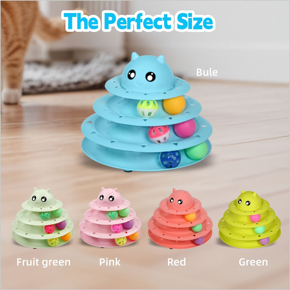 Cat Ball Track Toy with Six Colorful Balls, Three-Tier Interactive Tower with Non-Slip Base and Detachable Layers for Indoor Cats and Kittens