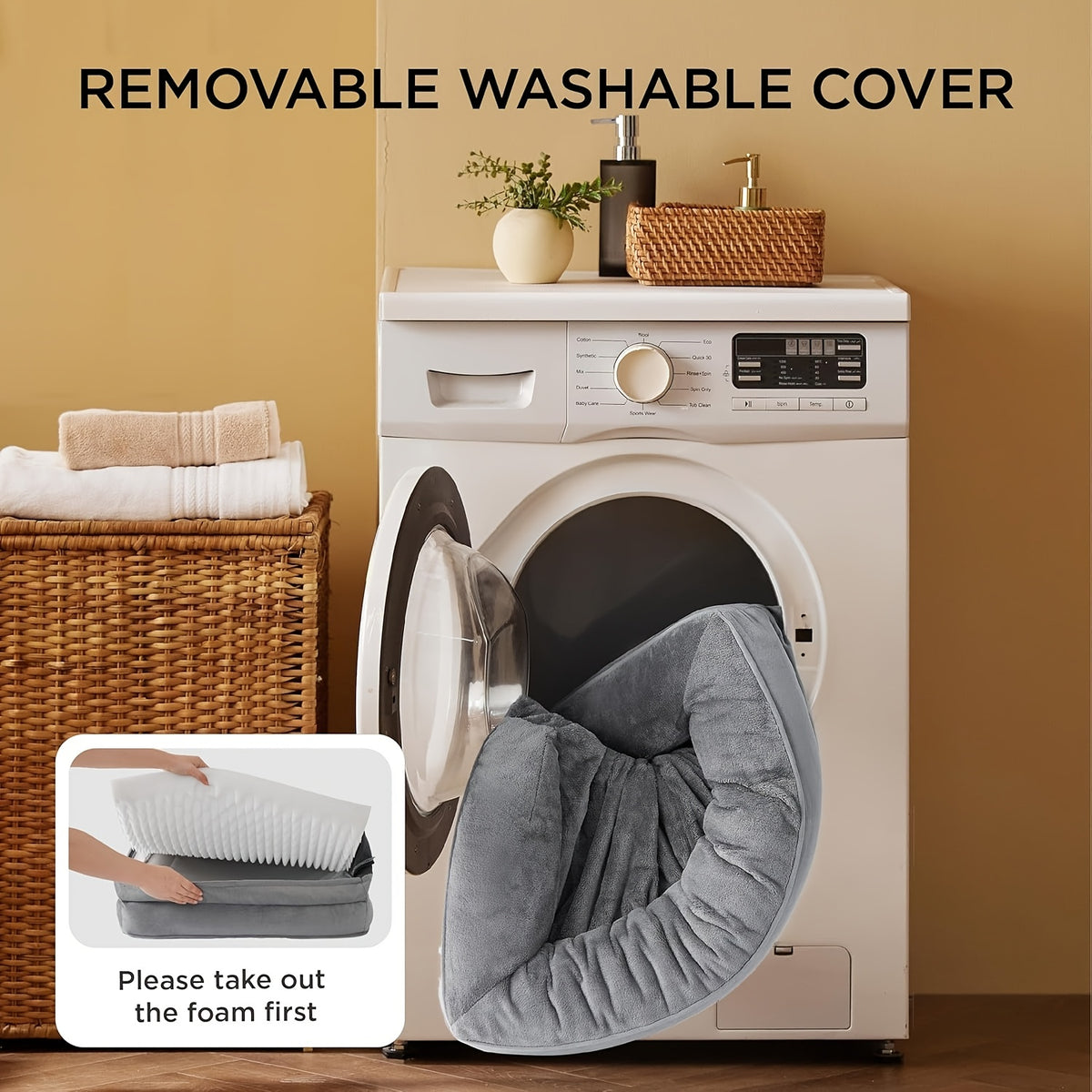 Four-Sided Bolster Dog Bed with Egg-Crate Foam, Grey Flannel Pet Sofa with Removable Washable Cover, Lowered Entry and Non-Skid Bottom, M to XXL