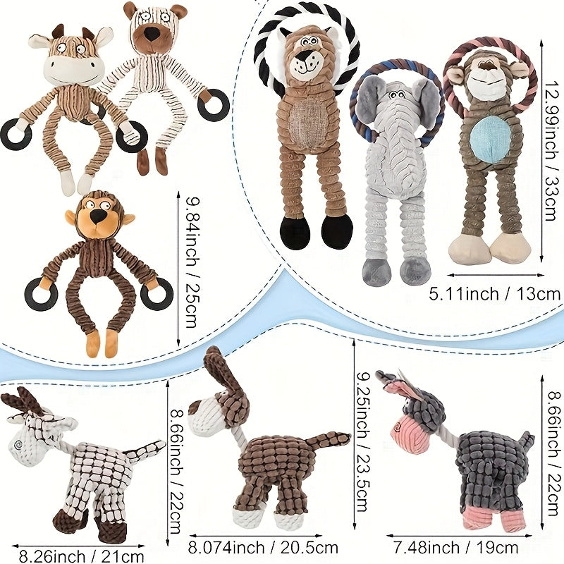 Squeaky Plush Dog Toy Assortment, 10-Piece or 4-Piece Random Animal Set for Supervised Gentle Chewing, Interactive Games and Puppy Playtime