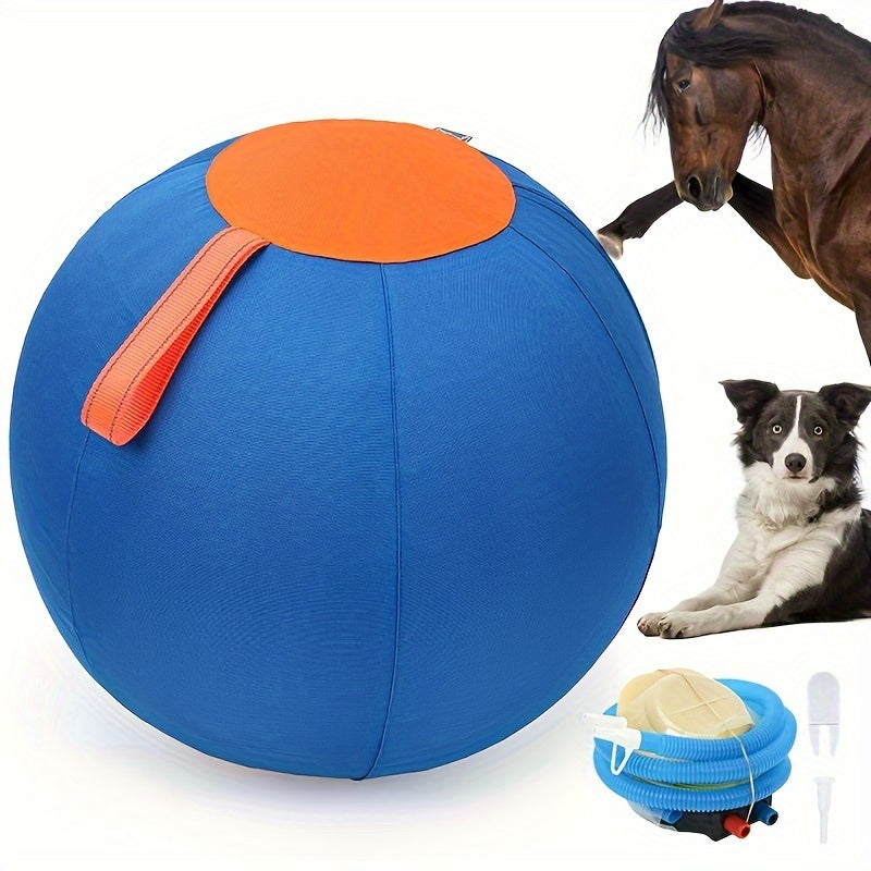 21.7 Inch Dog Herding Ball with Fabric Cover and Handle, Blue Orange Inflatable M Size Pet Training Toy for Supervised Backyard Push and Chase Games
