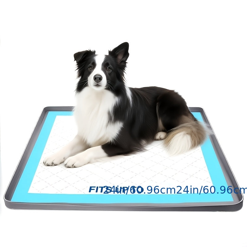 Silicone Puppy Pad Holder for 24 x 24 Inch Training Mats, Portable Grey Square Dog Potty Tray with Leak-Proof Design for Indoor Floor Protection