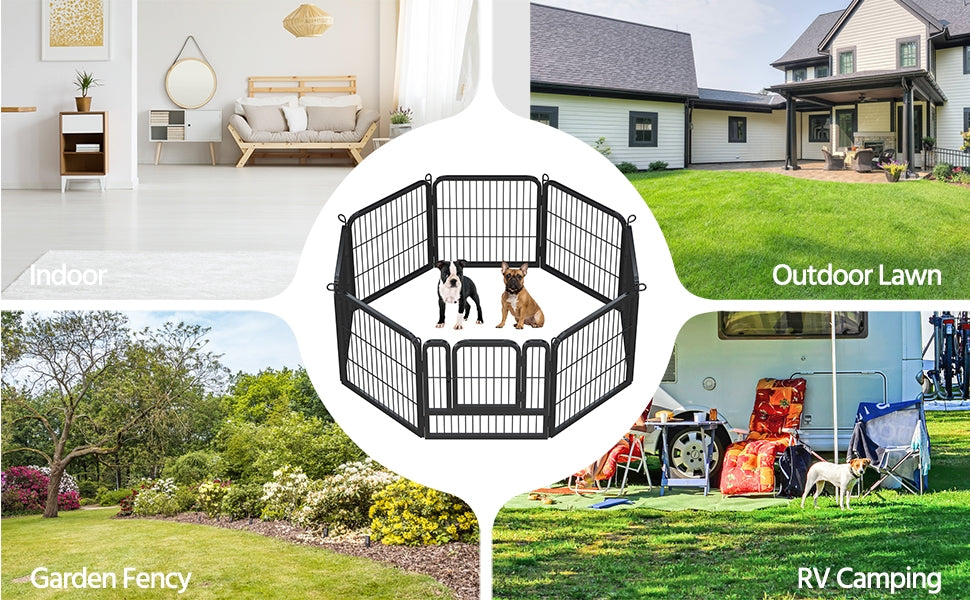 Steel Dog Playpen with Door and Tool-Free Setup, Metal Pet Exercise Fence in 24, 32 or 40 Inch Size Options for Indoor Use, Outdoor Yards and RV Camping