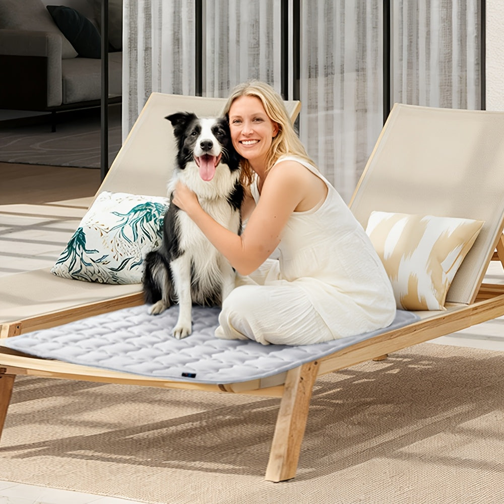 Pet Cooling Mat with Towel for Dogs and Cats, Washable Non-Slip Summer Resting Pad in Light Blue or Light Grey, 20 x 30 to 40 x 60 Inch Options