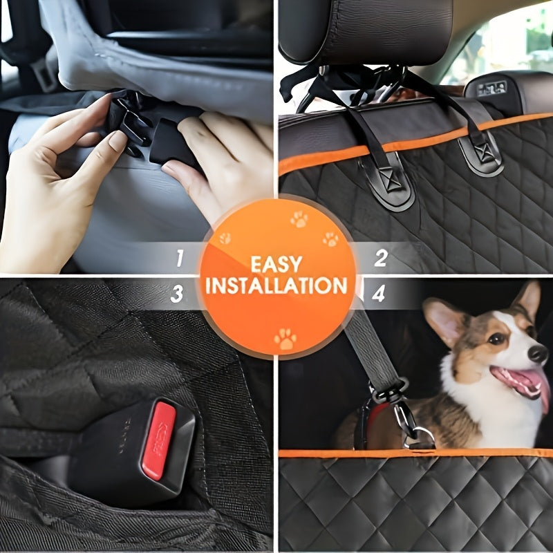 Four Pocket Dog Car Seat Cover, Full-Coverage Stain-Resistant Pet Travel Mat with Black Style Option for Everyday Drives and Road Trip Seat Protection