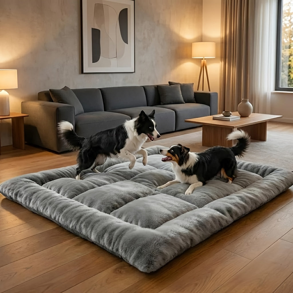 Large Dog Sleeping Mat, Thick Soft Washable Non-Slip Winter Pet Floor Bed in Grey, L to XXXL Sizes for Multi-Dog Family Lounging