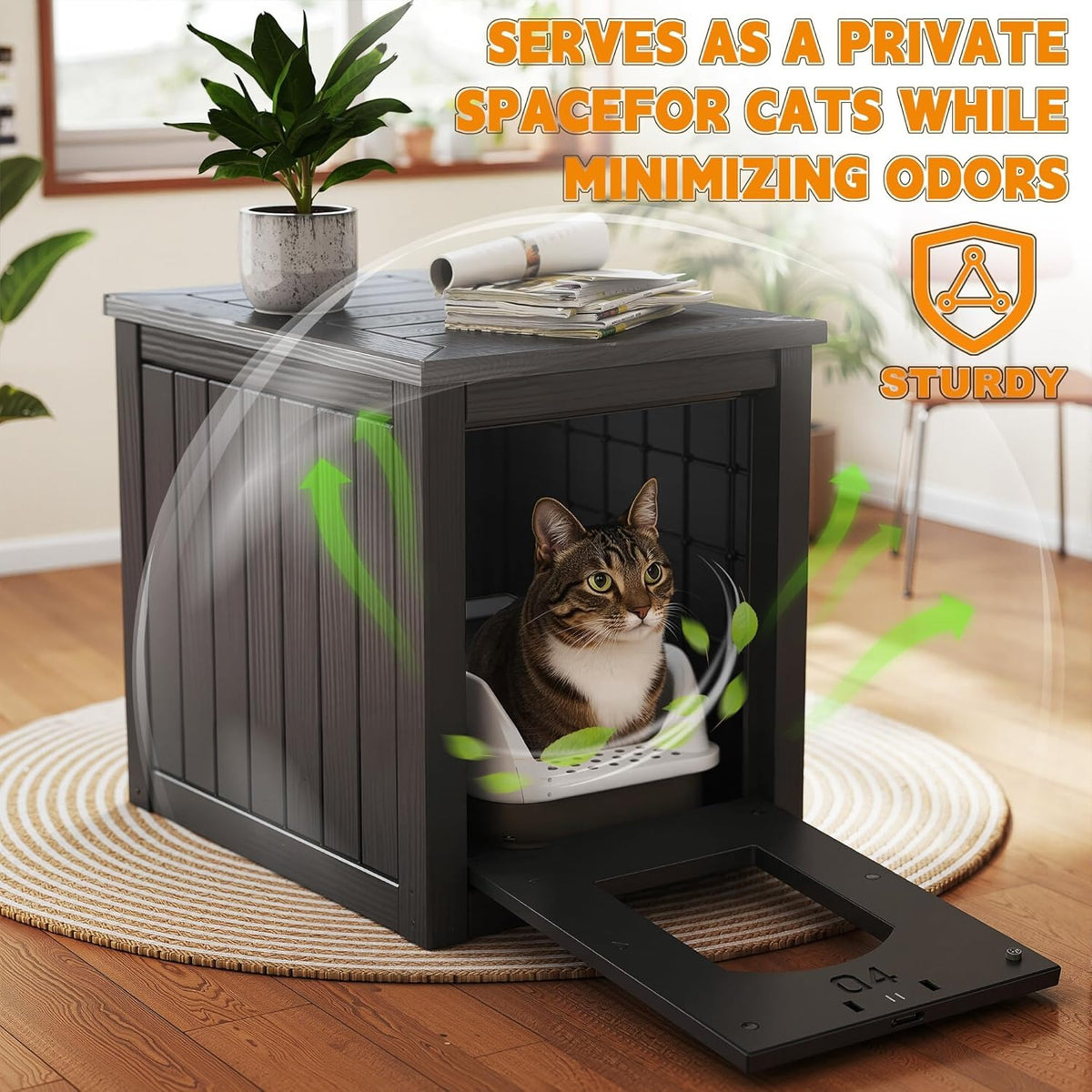 Cat Litter Cabinet End Table with Arched Entry, Hidden Litter Box Enclosure with Opening Front Panel for Indoor Homes in Light Brown or Black