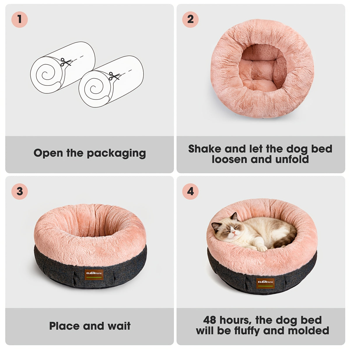 Cat Bed for Indoor Cats, 20 Inch Round Donut Cuddler with Raised Rim, Fluffy Plush Calming Pet Bed with Anti-Slip Bottom, Washable Cozy Bed for Kittens, Puppies and Small Dogs up to 11 lbs