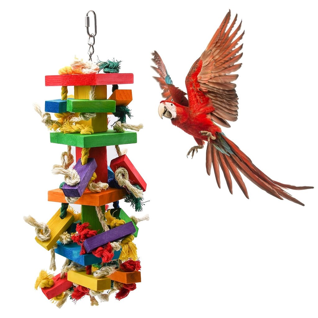 Wooden Bird Chew Toys with Colorful Blocks, Hanging Parrot Cage Enrichment in Six Styles for Supervised Chewing and Everyday Play