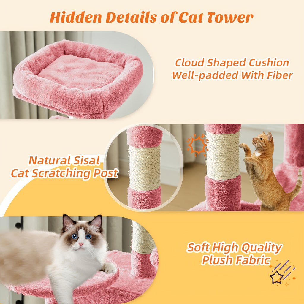 Cat Tree with Seven Color Choices, 44 Inch Indoor Cat Tower with Hammock, Condo Hideaway, Elevated Perches and Sisal Scratching Posts