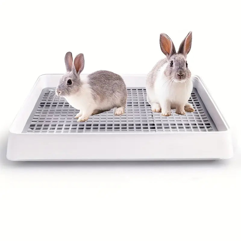 Rabbit Litter Box for Cage Corners, Gray and White Plastic Pet Toilet Tray for Indoor Bunny Potty Routines and Everyday Enclosure Cleaning