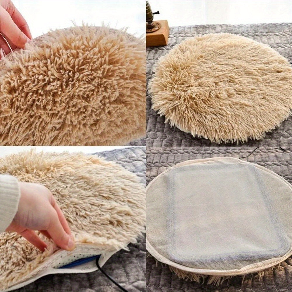 USB Pet Heating Pad for Cats and Dogs, 15.75 Inch Round Soft Heated Mat with Constant Temperature and Chew-Resistant Cable, Gray, No Battery