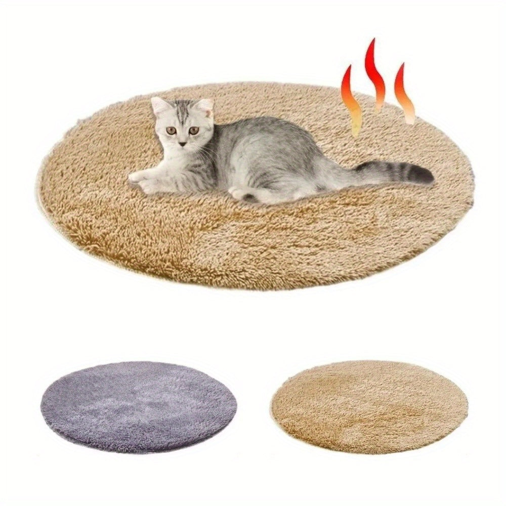USB Pet Heating Pad for Cats and Dogs, 15.75 Inch Round Soft Heated Mat with Constant Temperature and Chew-Resistant Cable, Gray, No Battery