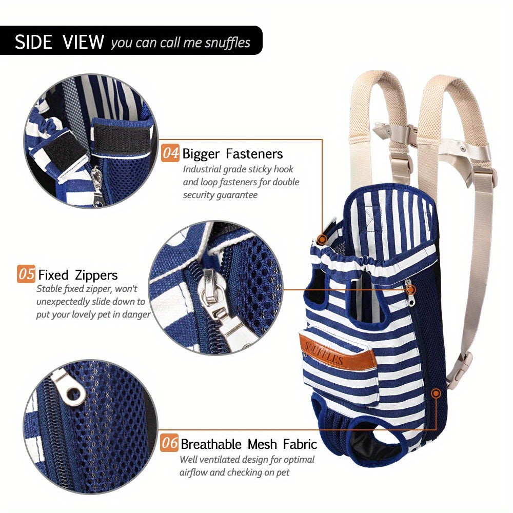 Hands-Free Dog Front Carrier with Padded Adjustable Straps, Legs-Out Pet Backpack with Dual Side Zippers for Small Pet Walks and Travel