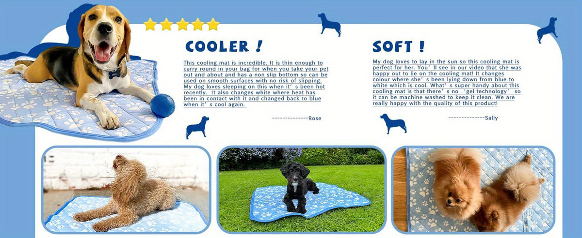 Self Cooling Mat for Dogs with Cooling Fiber, Washable Non-Slip Foldable Summer Pet Resting Pad in Small, Medium and Large Size Options