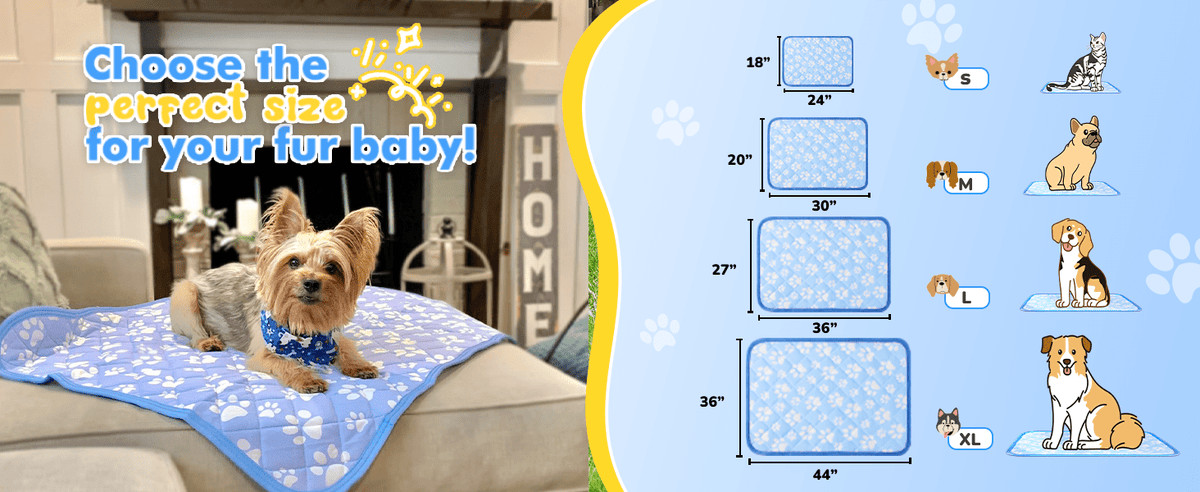 Self Cooling Mat for Dogs with Cooling Fiber, Washable Non-Slip Foldable Summer Pet Resting Pad in Small, Medium and Large Size Options
