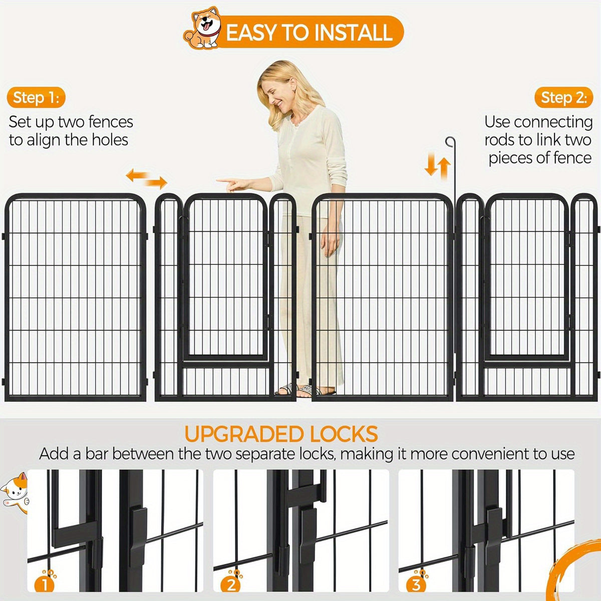 Dog Playpen 8 or 16 Panels, Portable Indoor Outdoor Pet Exercise Pen for Supervised Puppy Play, Backyard Gardens and RV Camping Trips