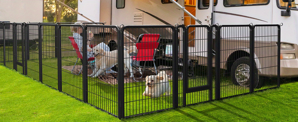 Dog Playpen 8 or 16 Panels, Portable Indoor Outdoor Pet Exercise Pen for Supervised Puppy Play, Backyard Gardens and RV Camping Trips
