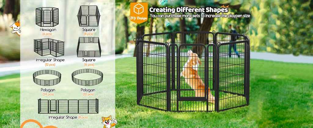Dog Playpen 8 or 16 Panels, Portable Indoor Outdoor Pet Exercise Pen for Supervised Puppy Play, Backyard Gardens and RV Camping Trips