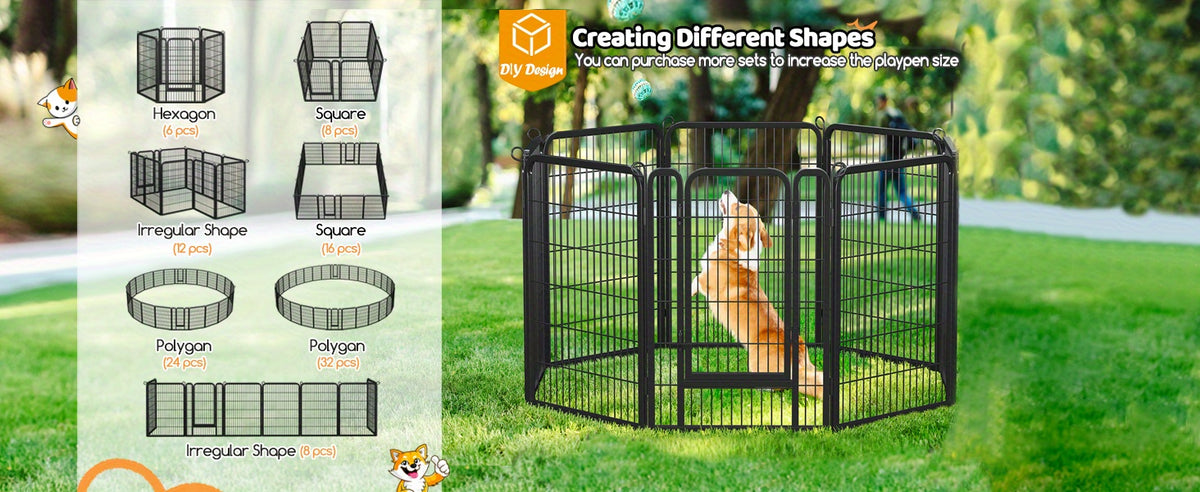 Dog Playpen 8 or 16 Panels, Portable Indoor Outdoor Pet Exercise Pen for Supervised Puppy Play, Backyard Gardens and RV Camping Trips