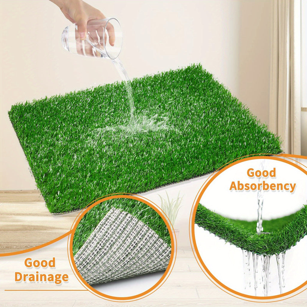 Washable Dog Potty Grass Mats with Drainage Holes and Rubber Backing, Reusable Artificial Turf Pads in Four Sizes for Indoor Training and Outdoor Use
